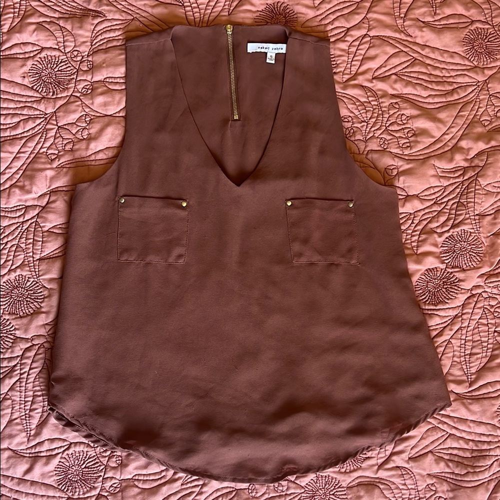 NAKED ZEBRA Brown Sleeveless Blouse